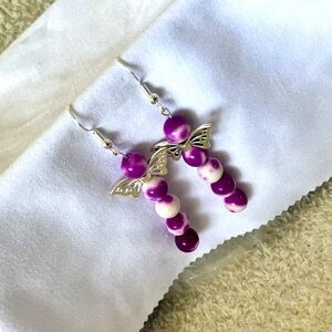 Purple white butterfly earrings
